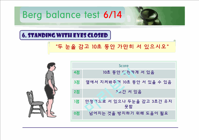 [의학]신경계 물리치료 - 롬버그와 롬버그 밸런스 테스트[Romberg & Berg balance Test ]   (8 )